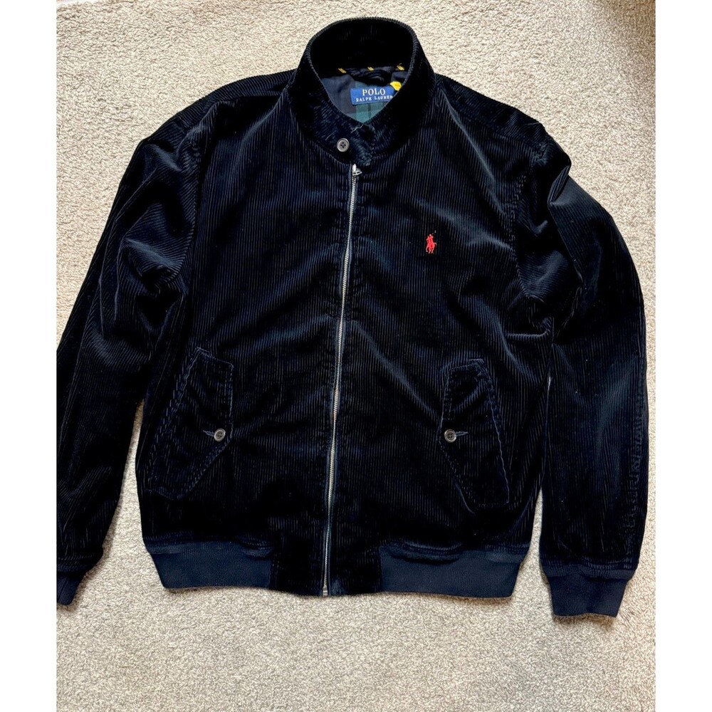 Polo Ralph Lauren Corduroy Harrington Jacket Navy Blue Plaid Lined Mens M